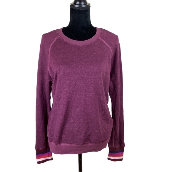 SUNDRY BURGUNDY STRIPES CUFF SWEATER - Picture 3 of 10
